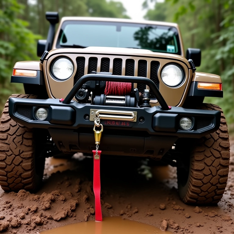 Guincho em ação: Jeep sendo puxado para fora de um atoleiro em trilha off road no Rio.