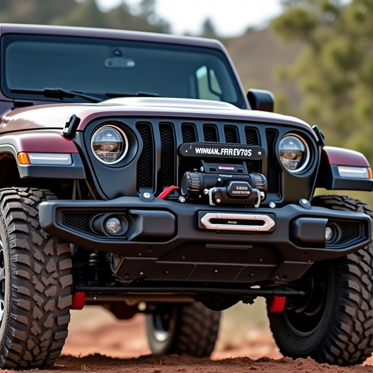 Guincho WARN VR EVO 10-S instalado em um Jeep.