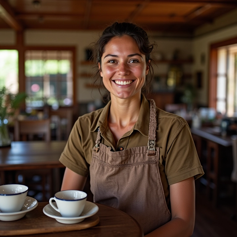 Hospitalidade uruguaia: mulher servindo mate aos viajantes.
