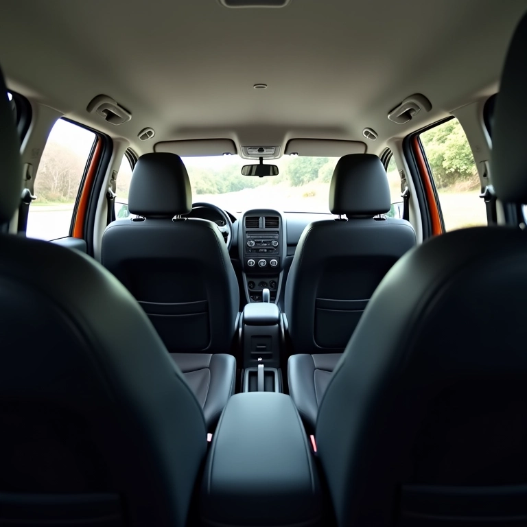 Interior de um Renault Duster, com foco nos bancos traseiros espaçosos.