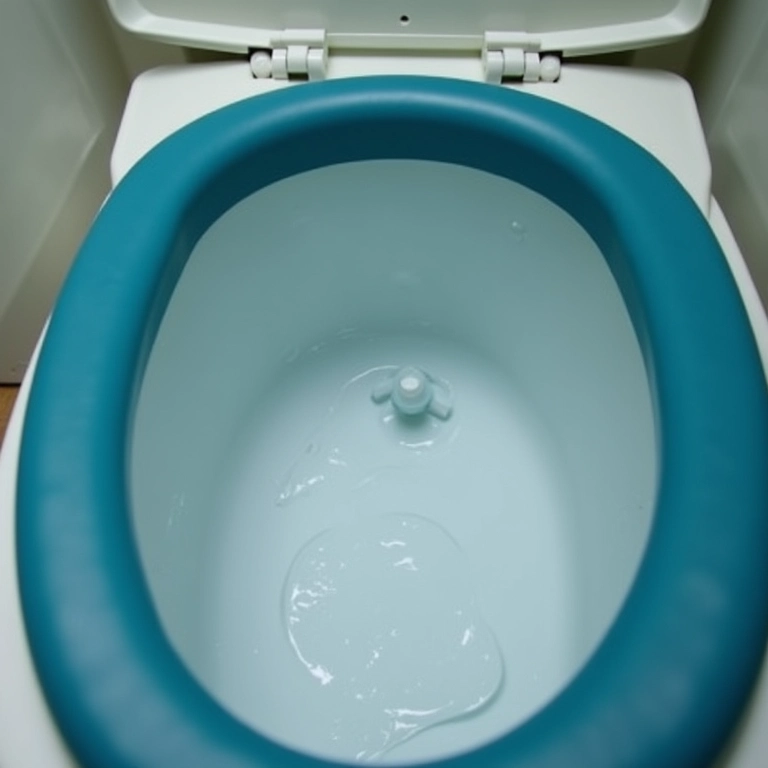 Interior limpo de um banheiro portátil de acampamento.