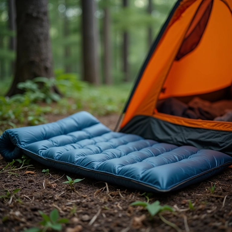Isolante térmico enrolado ao lado de barraca.