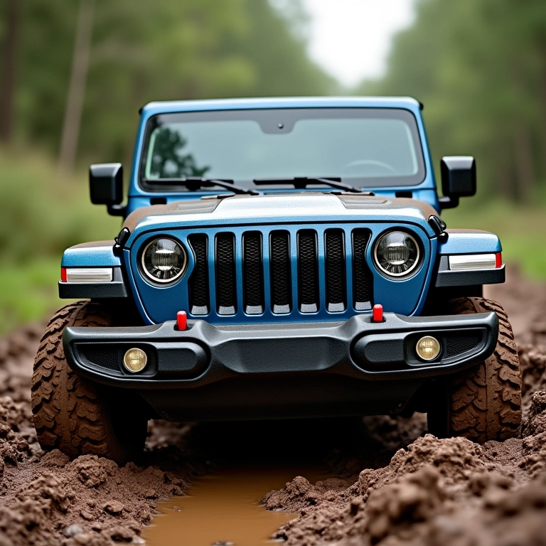 Jeep atolado na lama.