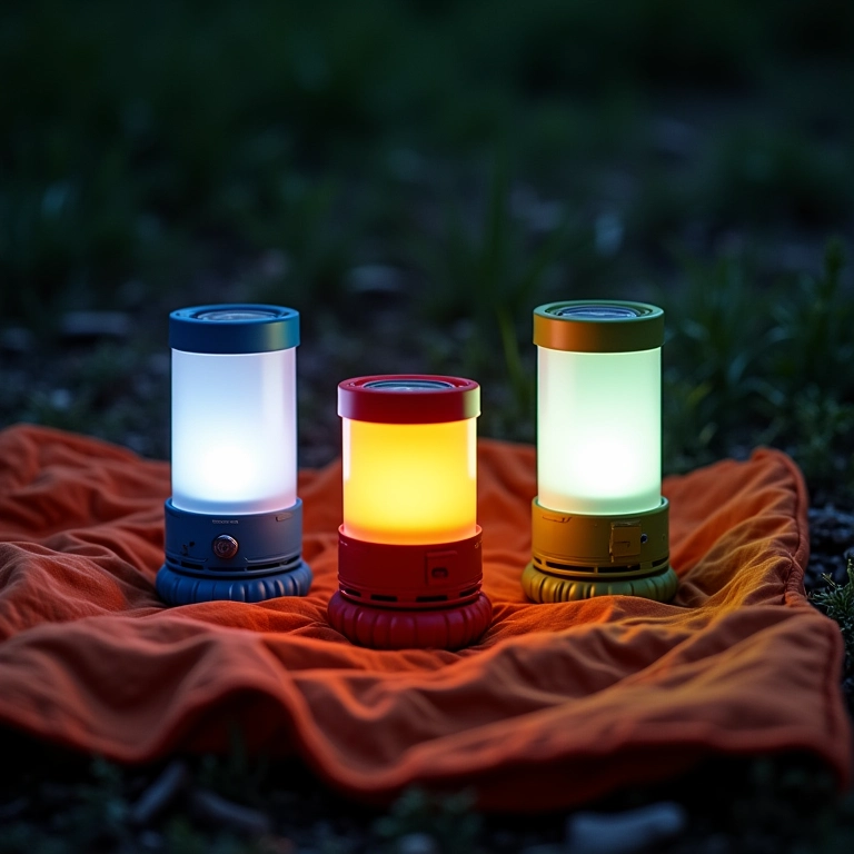 Kit com 3 luminárias de LED para emergências em camping.