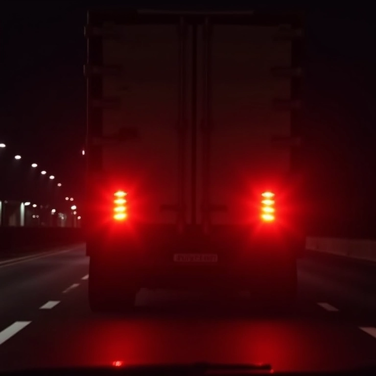 Lanternas traseiras e setas de um trailer iluminadas.