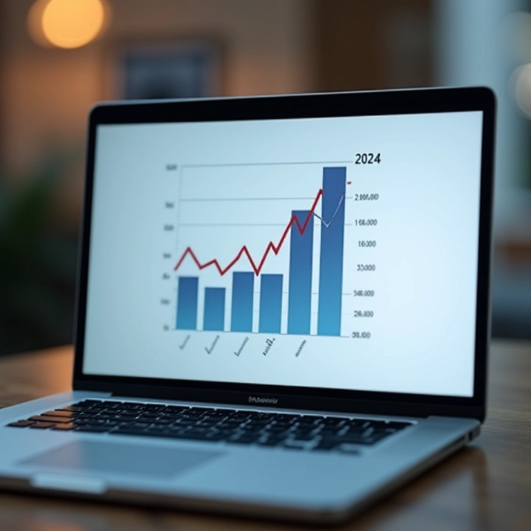 Laptop mostrando um blog post com um gráfico ascendente.