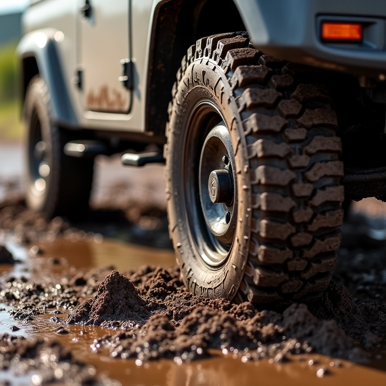 Limpando pneus de 4x4 para recuperar a tração na lama.