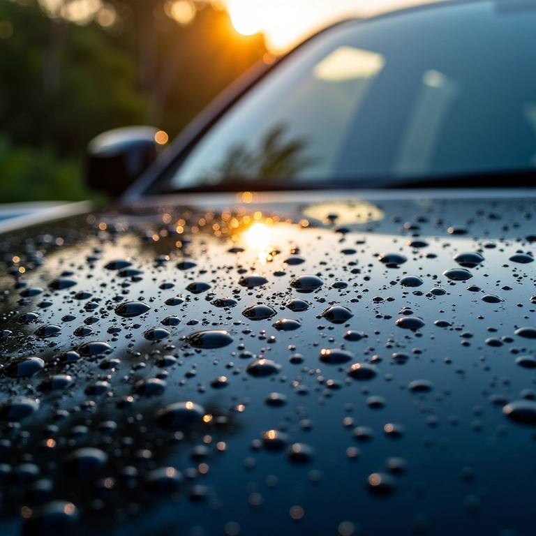 Manchas d'água secando na pintura de um carro.