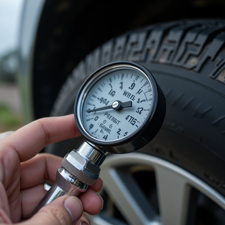 Manômetro medindo a pressão do pneu de um 4x4.