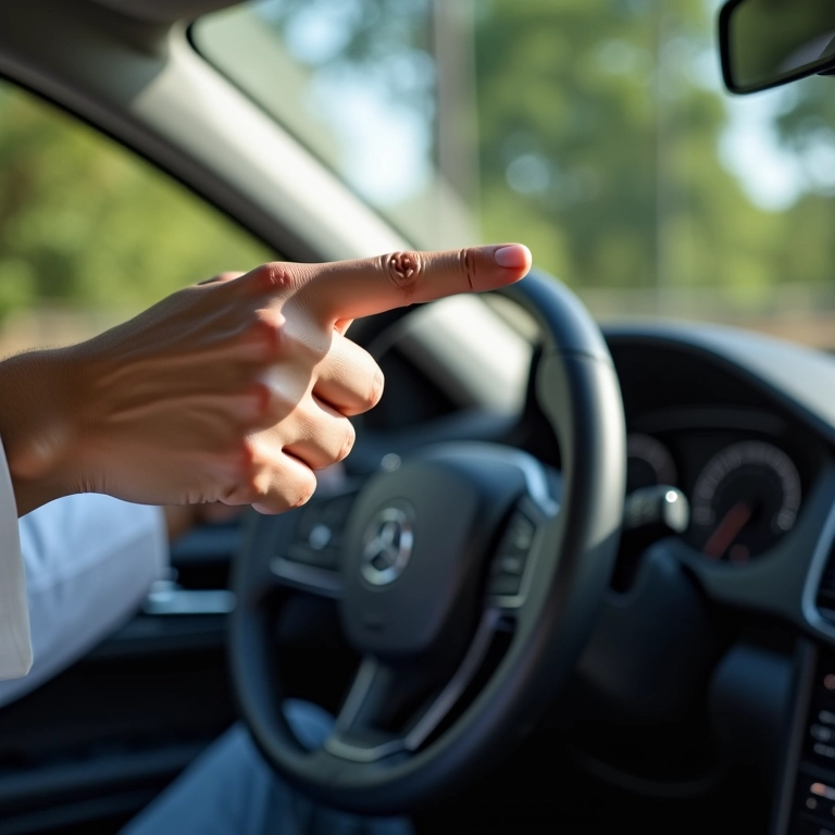 Mão de especialista apontando características de tênis ideal para dirigir.