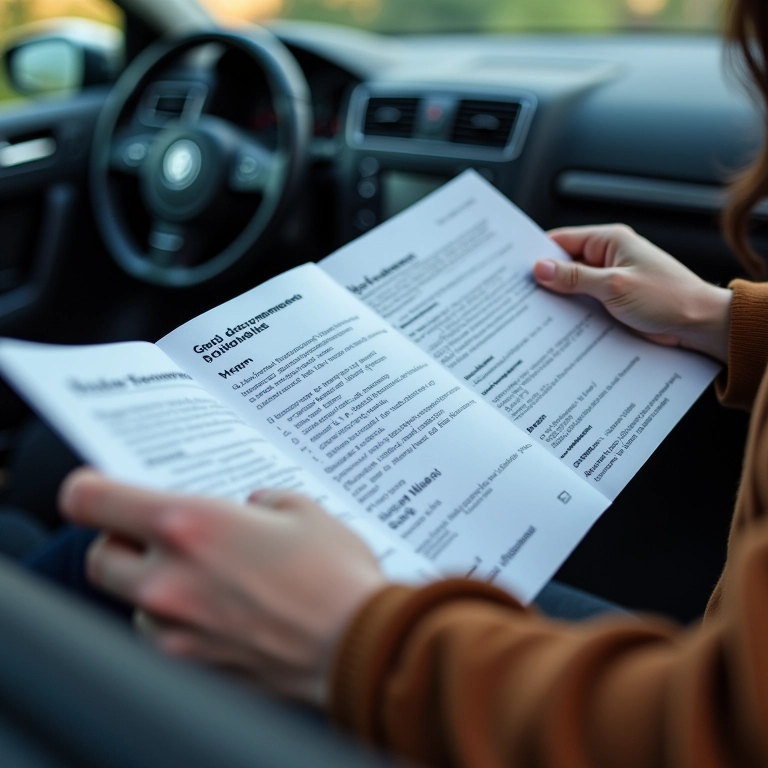 Mãos analisando a documentação de um Volkswagen Gol usado.
