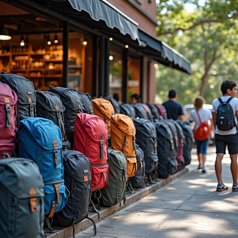 Marcas de mochilas cargueiras em loja especializada.