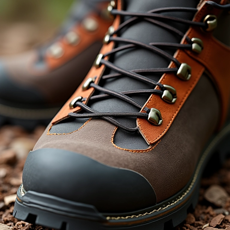 Materiais de uma bota de trilha mostrando durabilidade e qualidade.