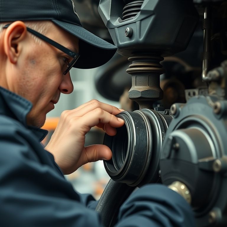 Mecânico examinando a coifa da homocinética.