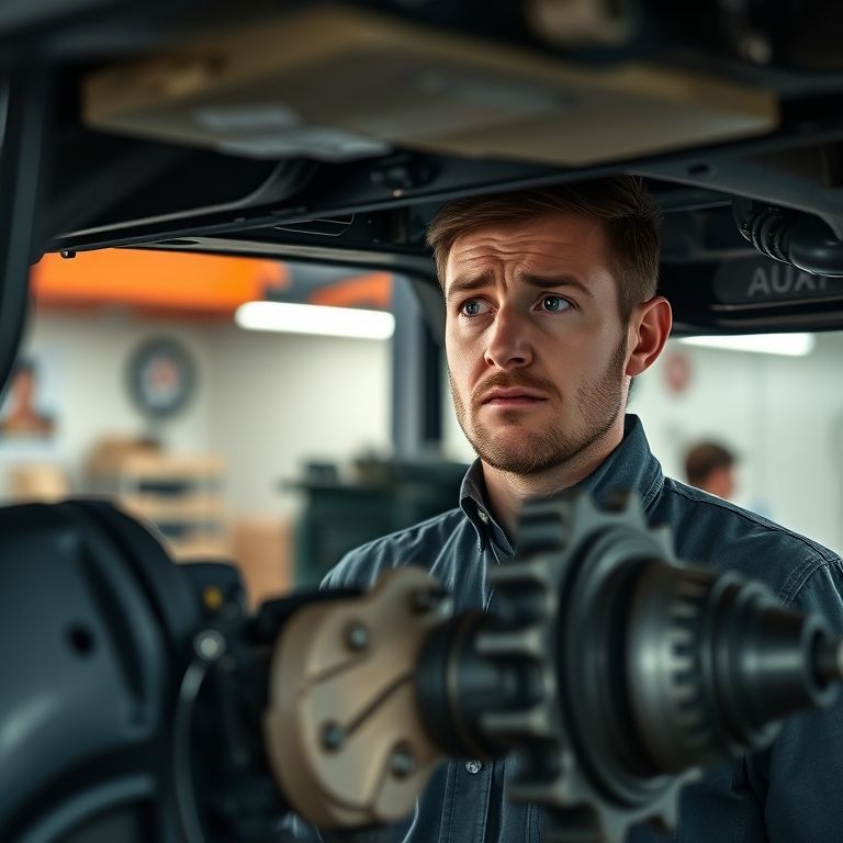 Mecânico examinando um diferencial com problema.