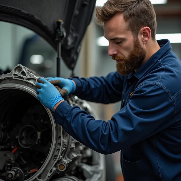 Mecânico fazendo manutenção preventiva em câmbio automático.
