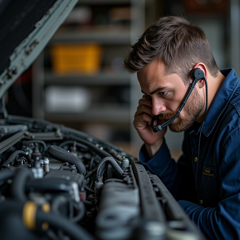 Mecânico ouvindo motor com estetoscópio