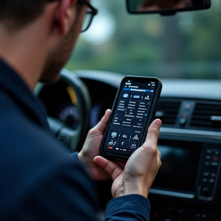 Mecânico verificando o histórico de um Volkswagen Gol usado.