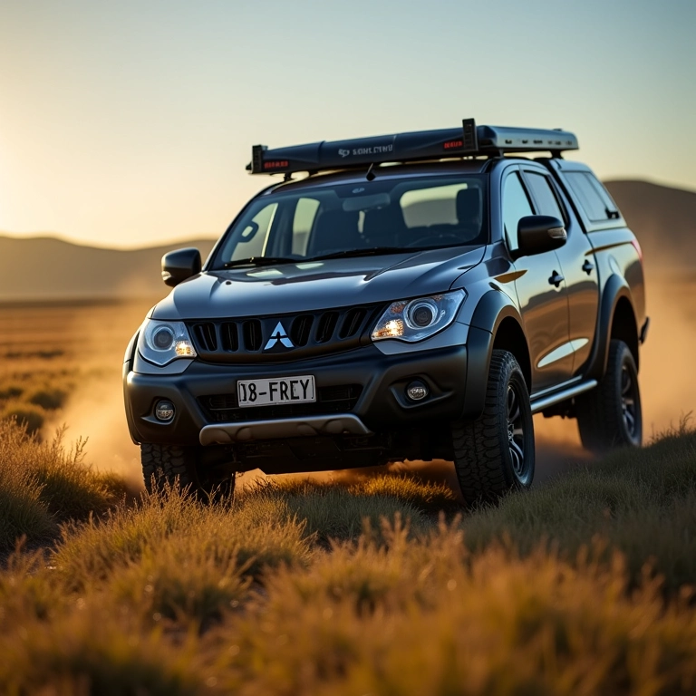 Mitsubishi L200 com pneus Pirelli Scorpion ATR atravessando campo.
