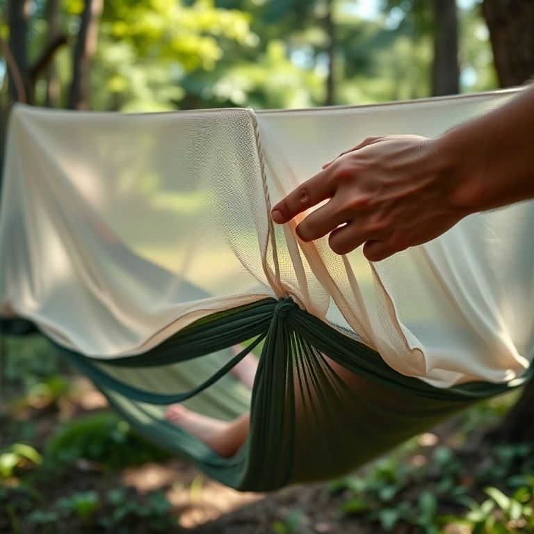 Montagem fácil e rápida de uma rede com mosquiteiro.
