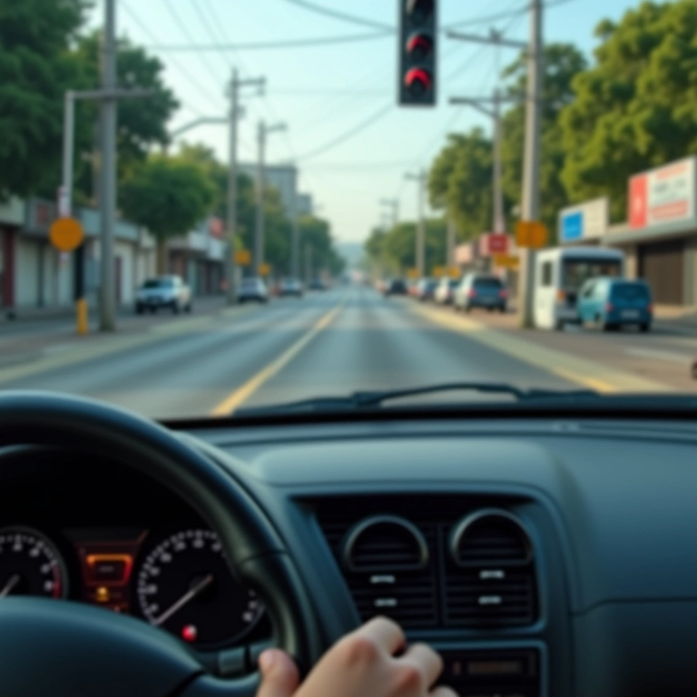Motor desligado em um semáforo para economizar combustível.