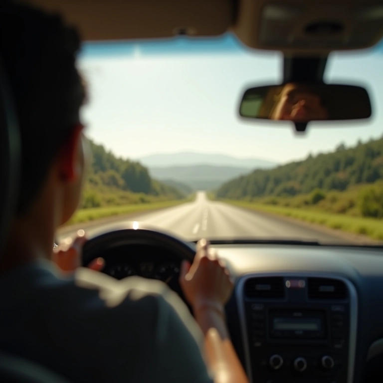Motorista acelerando suavemente em uma estrada, evitando acelerações e frenagens bruscas.