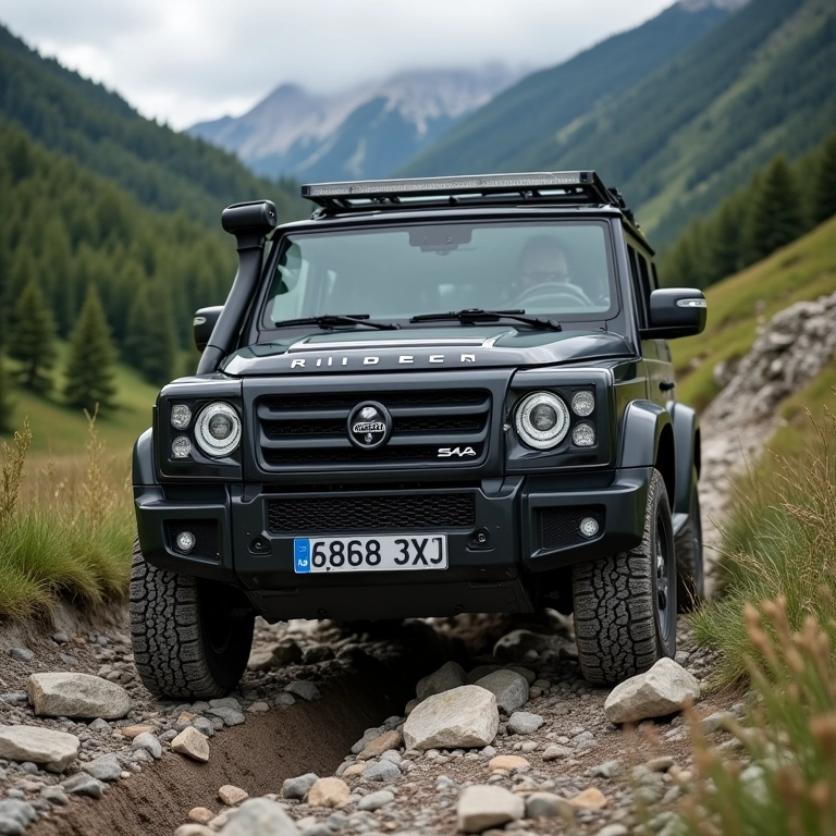 Motorista experiente navegando 4x4 em trilha rochosa no Vale Europeu. Habilidade e segurança.