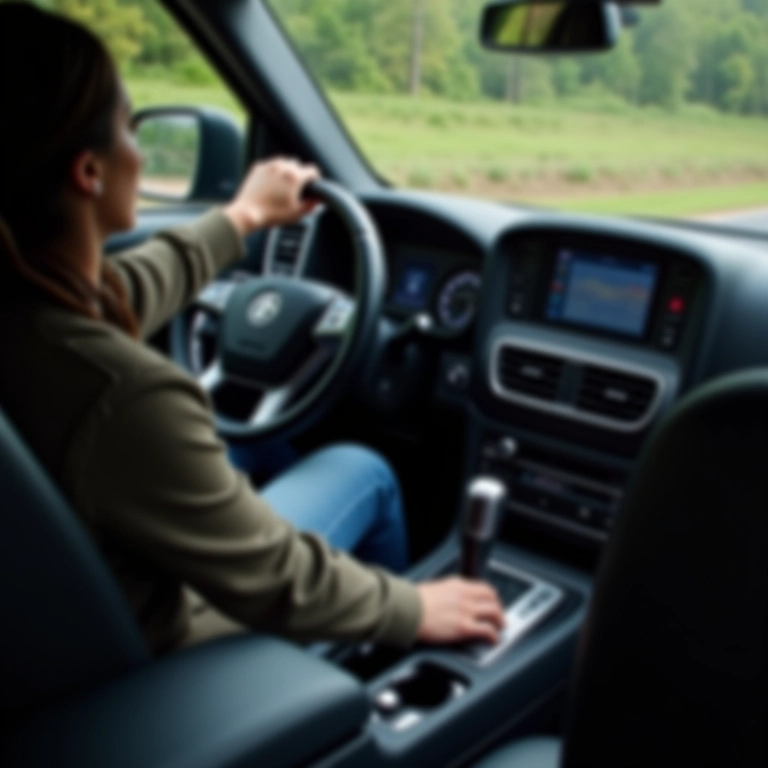 Motorista selecionando a marcha correta em um 4x4.