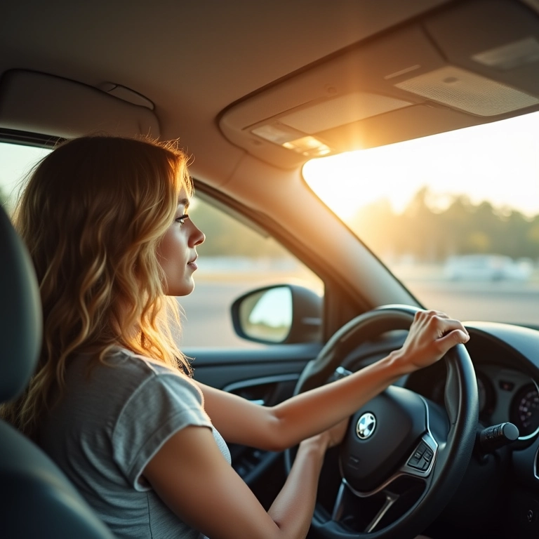 Mulher escolhendo protetor solar para carro em loja.