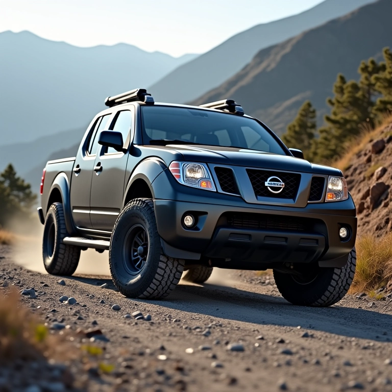 Nissan Frontier com pneus Toyo Open Country A/T III em estrada de montanha.