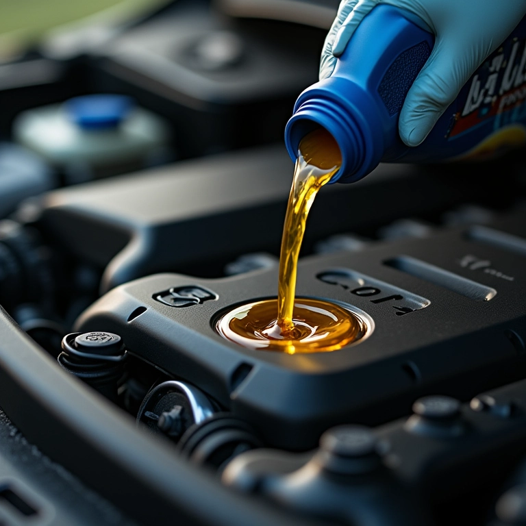 Óleo Mobil sendo colocado no motor de um Volkswagen Gol.