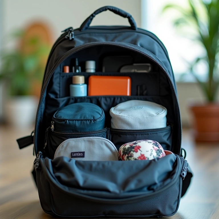 Organização interna e externa de uma mochila cargueira.