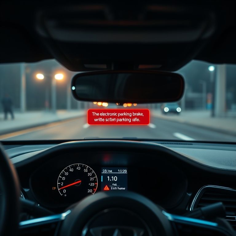Painel de um carro com mensagem de erro relacionada ao freio de estacionamento eletrônico.