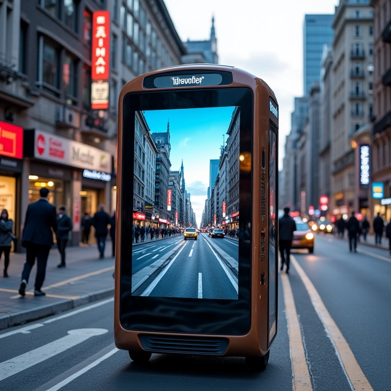 Painel móvel integrado à sinalização urbana, orientando o trânsito.
