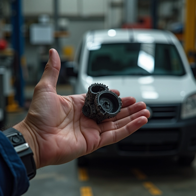 Peça de reposição para Fiat Palio sendo segurada em uma oficina.