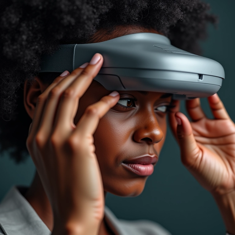 Pessoa ajustando uma lanterna de cabeça confortável na testa.