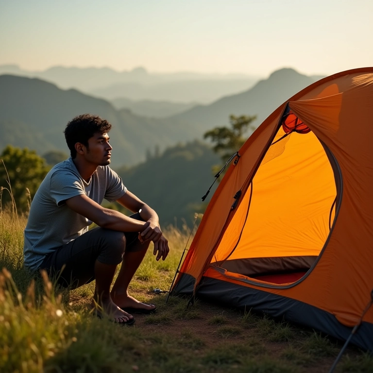 Pessoa refletindo sobre os prós e contras da barraca Quechua Arpenaz 5.2.