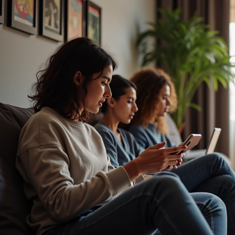 Pessoas de diferentes idades e etnias usando dispositivos conectados à internet Oi em casa.
