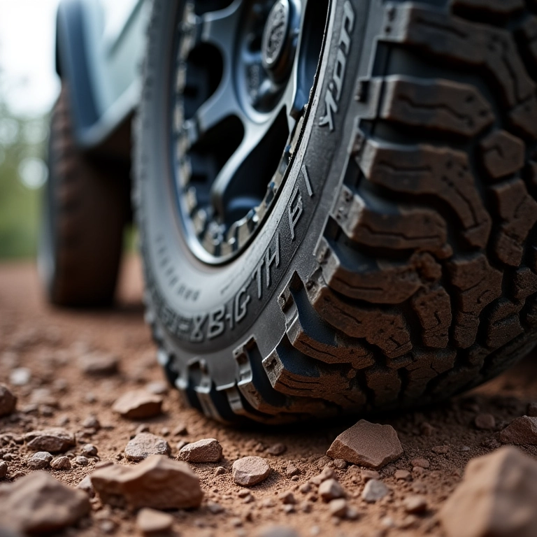 Pneu BFGoodrich All-Terrain T/A KO2 aderindo a uma superfície rochosa.