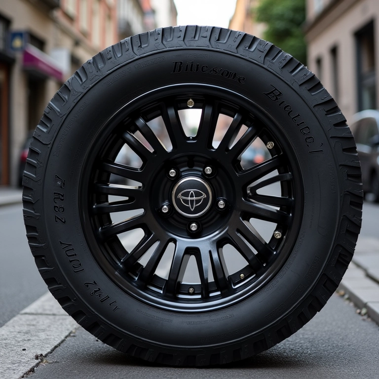 Pneu Bridgestone Dueler H/T 684 em uma Toyota SW4 estacionada na cidade.