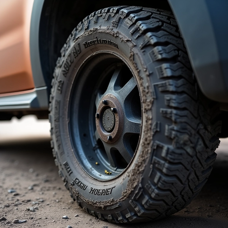 Pneu de Duster desgastado sendo substituído.