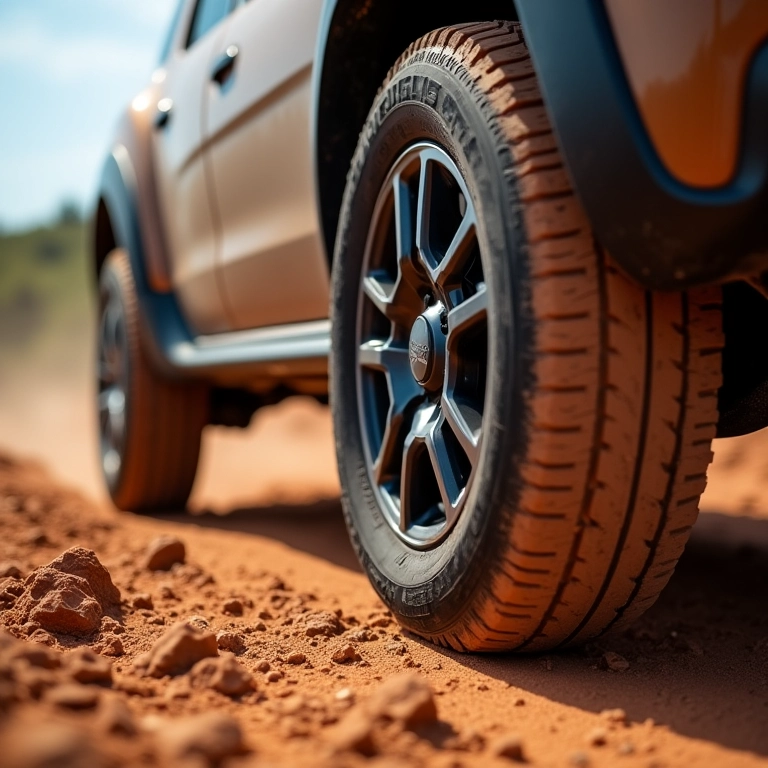 Pneu de Duster em estrada de terra.
