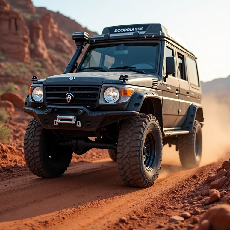 Pneu Pirelli Scorpion ATR em uma Toyota SW4 dirigindo em estrada de terra.