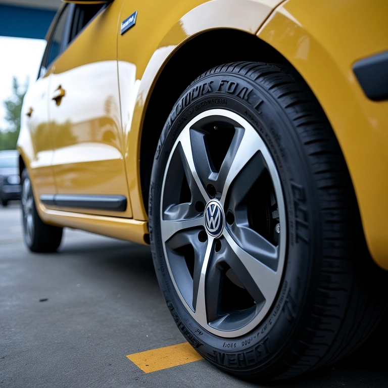 Pneus Goodyear novos instalados em um Volkswagen Gol.