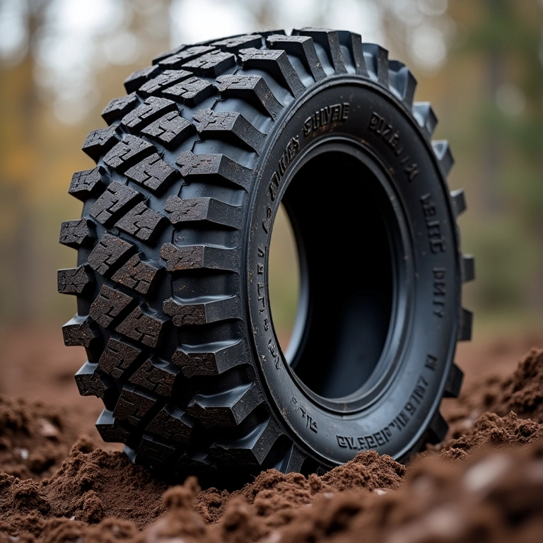 Pneus off-road adequados para lama, com design agressivo.