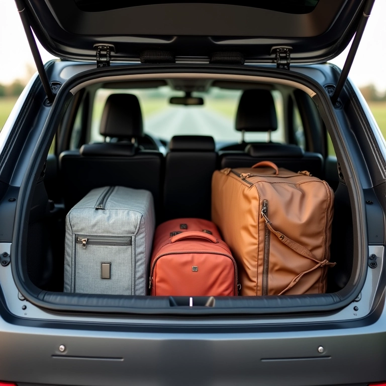 Porta-malas de um carro com pouca bagagem para otimizar o consumo de combustível.