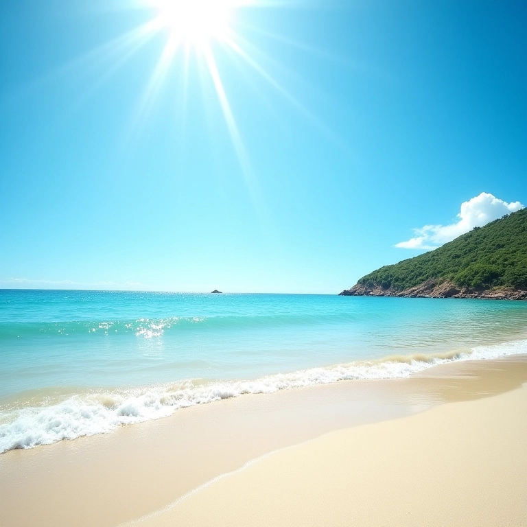 Praia tranquila com água azul clara em João Pessoa, PB.