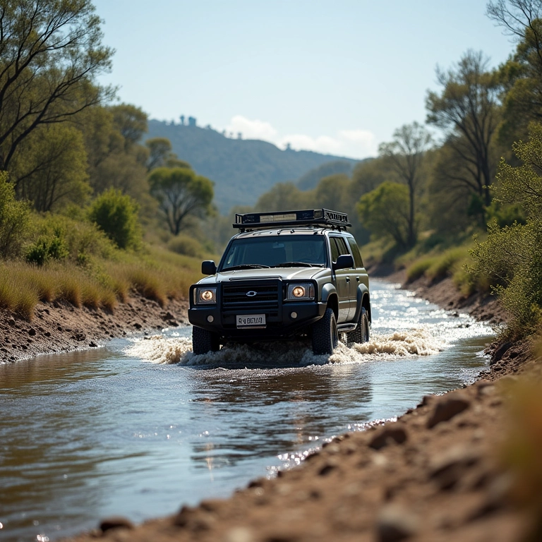 Roteiro 4x4 no Uruguai: veículo atravessando rio.