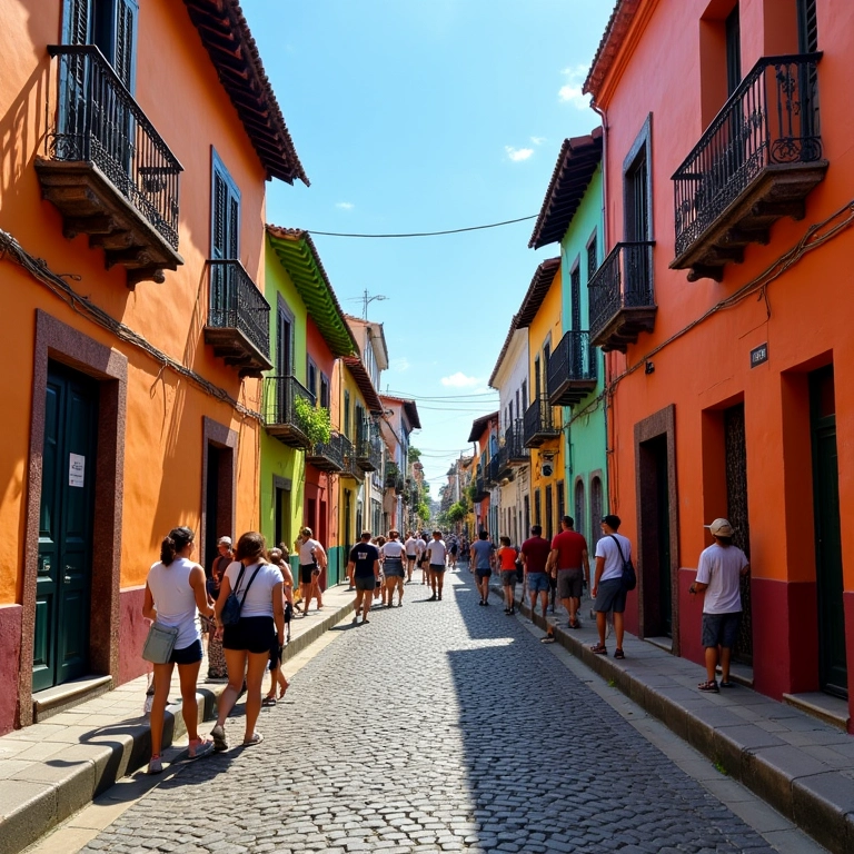 Rua colorida no Brasil, representando viagens acessíveis.