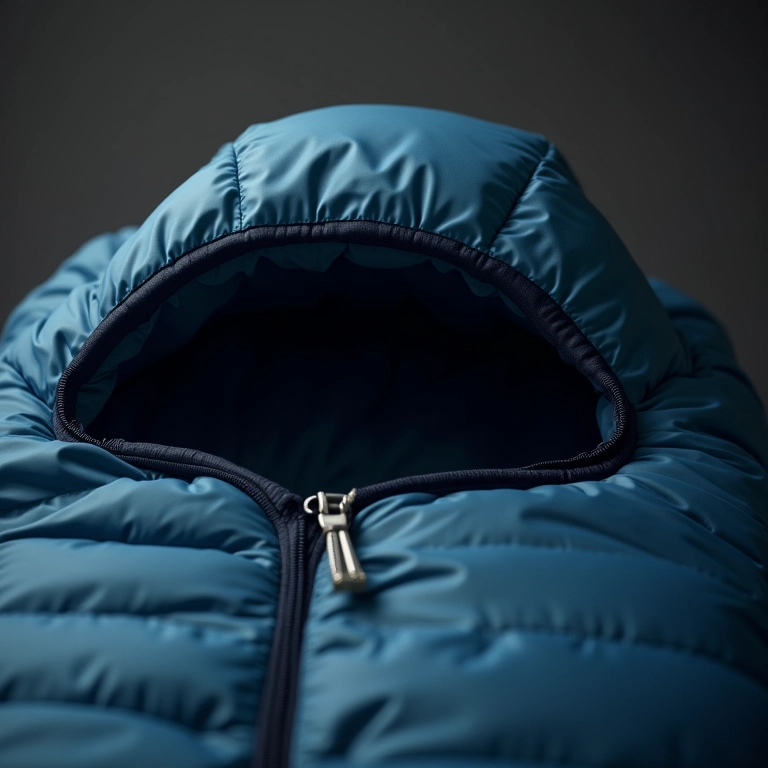 Saco de dormir com capuz ajustável.